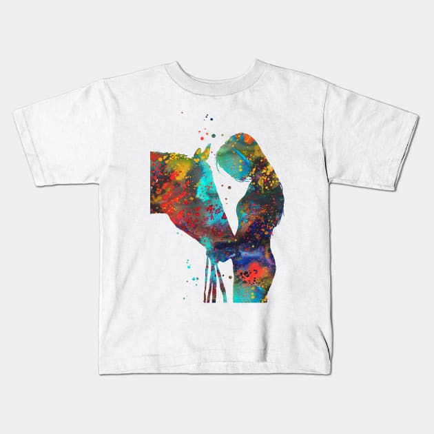 Girl with horse Kids T-Shirt by RosaliArt